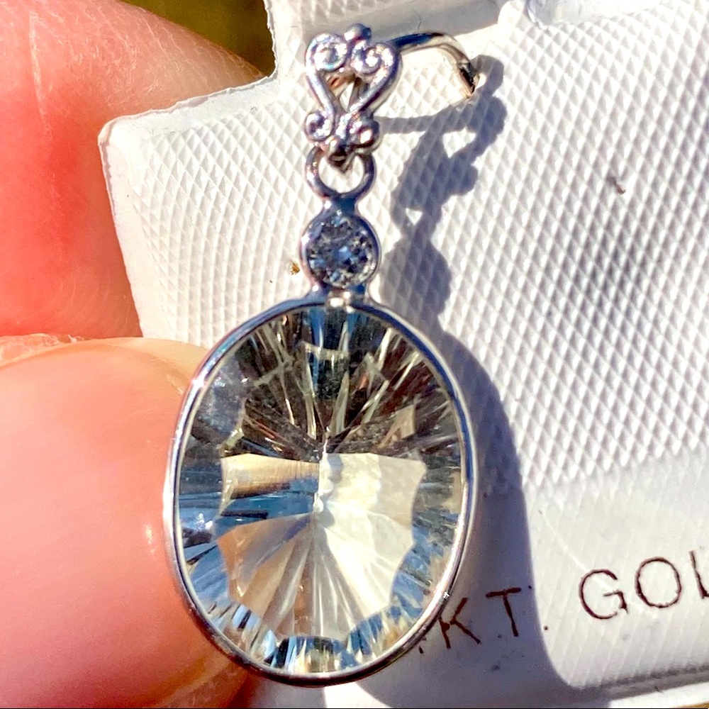14k White Gold Green Amethyst/Diamond Pendant